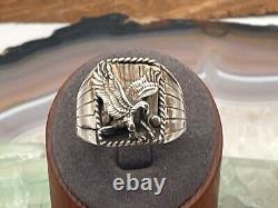 Vintage S. Ray Signed Navajo Sterling Silver Eagle Wing Ring in size 12.5-33.25