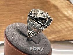 Vintage S. Ray Signed Navajo Sterling Silver Eagle Wing Ring in size 12.5-33.25