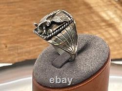 Vintage S. Ray Signed Navajo Sterling Silver Eagle Wing Ring in size 12.5-33.25