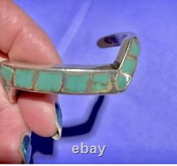 Vintage Santa Fe American Indian Lightening Rod Silver Inlaid Turquoise Bracelet
