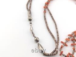Vintage Santo Domingo Kewa Necklace Coral 2 Strand Heishi Handmade Jewelry