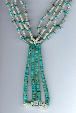 Vintage Santo Domingo Multi Strand Heishi Bead Turquoise Shell Jacla Necklace