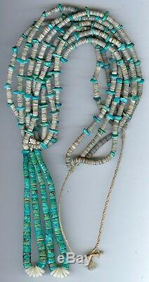 Vintage Santo Domingo Multi Strand Heishi Bead Turquoise Shell Jacla Necklace