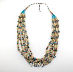 Vintage Santo Domingo Pueblo Kewa Necklace Native Heishi Jewelry NA 5 Strands