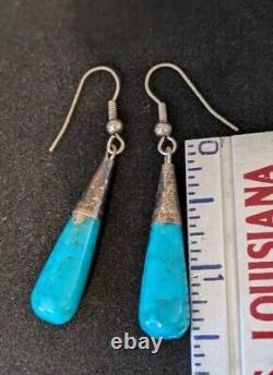 Vintage Set Of Native American Turquoise Sterling Silver Earrings Jewelry