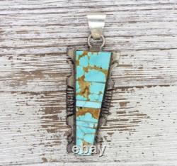 Vintage Sf Inlay Native Am Indian Sterling Silver 925 Turquoise Pendant Signed