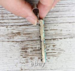 Vintage Sf Inlay Native Am Indian Sterling Silver 925 Turquoise Pendant Signed