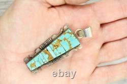 Vintage Sf Inlay Native Am Indian Sterling Silver 925 Turquoise Pendant Signed