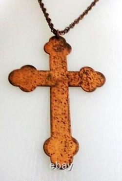 Vintage Signed Bell Copper Necklace Large Cross Pendant Native American Jewelry