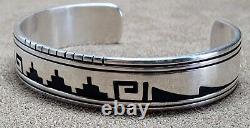 Vintage Signed Cj Navajo Native American Sterling Silver Cuff Bracelet