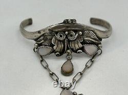 Vintage Signed EL Native American Sterling with MOP Slave Bracelet & Necklace Set