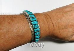 Vintage Signed Native American Jewelry Sterling Silver Turquoise Cuff