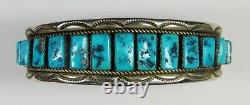 Vintage Signed Native American Jewelry Sterling Silver Turquoise Cuff