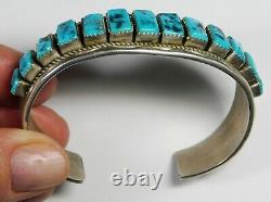 Vintage Signed Native American Jewelry Sterling Silver Turquoise Cuff