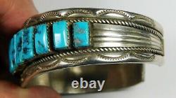 Vintage Signed Native American Jewelry Sterling Silver Turquoise Cuff
