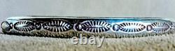 Vintage Signed Native American Navajo Tooled Sterling Silver Cuff Bracelet