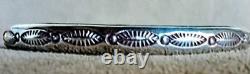 Vintage Signed Native American Navajo Tooled Sterling Silver Cuff Bracelet