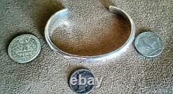 Vintage Signed Native American Navajo Tooled Sterling Silver Cuff Bracelet