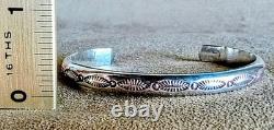 Vintage Signed Native American Navajo Tooled Sterling Silver Cuff Bracelet