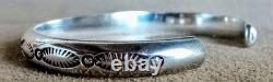 Vintage Signed Native American Navajo Tooled Sterling Silver Cuff Bracelet
