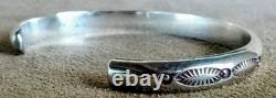 Vintage Signed Native American Navajo Tooled Sterling Silver Cuff Bracelet