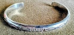 Vintage Signed Native American Navajo Tooled Sterling Silver Cuff Bracelet