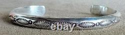 Vintage Signed Native American Navajo Tooled Sterling Silver Cuff Bracelet
