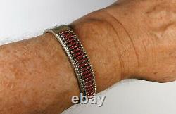 Vintage Signed Native American Zuni Jewelry Sterling Silver Red Cuff