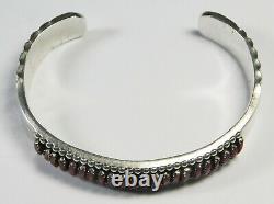 Vintage Signed Native American Zuni Jewelry Sterling Silver Red Cuff