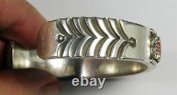 Vintage Signed Native American Zuni Jewelry Sterling Silver Red Cuff
