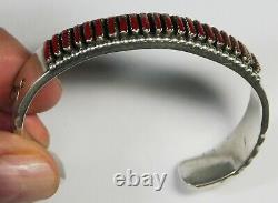 Vintage Signed Native American Zuni Jewelry Sterling Silver Red Cuff