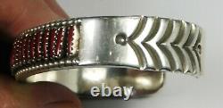 Vintage Signed Native American Zuni Jewelry Sterling Silver Red Cuff