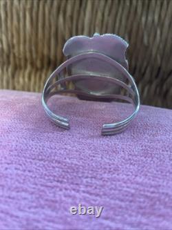 Vintage Signed Navajo Sterling Silver Turquoise And Coral Cuff Bracelet