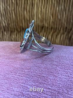 Vintage Signed Navajo Sterling Silver Turquoise And Coral Cuff Bracelet