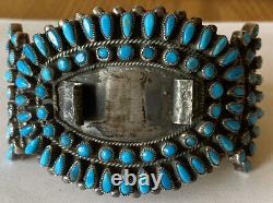 Vintage Signed Navajo Sterling Silver Turquoise Watch Cuff