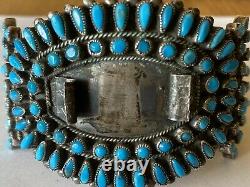 Vintage Signed Navajo Sterling Silver Turquoise Watch Cuff