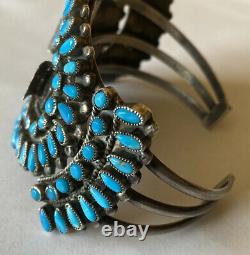 Vintage Signed Navajo Sterling Silver Turquoise Watch Cuff