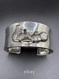 Vintage & Signed Patrick Smith, Navajo Sterling Silver 3d Pots Cuff C. 1970