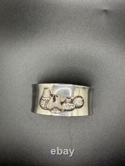 Vintage & Signed Patrick Smith, Navajo Sterling Silver 3d Pots Cuff C. 1970