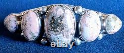 Vintage Signed Ray Bennett Navajo Sterling Silver & Rhodochrosite Cuff Bracelet