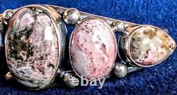 Vintage Signed Ray Bennett Navajo Sterling Silver & Rhodochrosite Cuff Bracelet