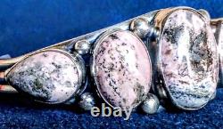 Vintage Signed Ray Bennett Navajo Sterling Silver & Rhodochrosite Cuff Bracelet