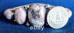 Vintage Signed Ray Bennett Navajo Sterling Silver & Rhodochrosite Cuff Bracelet
