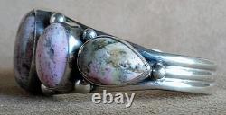 Vintage Signed Ray Bennett Navajo Sterling Silver & Rhodochrosite Cuff Bracelet