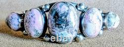 Vintage Signed Ray Bennett Navajo Sterling Silver & Rhodochrosite Cuff Bracelet