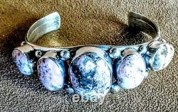 Vintage Signed Ray Bennett Navajo Sterling Silver & Rhodochrosite Cuff Bracelet