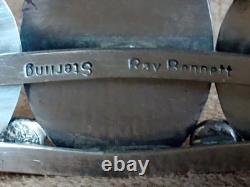 Vintage Signed Ray Bennett Navajo Sterling Silver & Rhodochrosite Cuff Bracelet