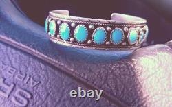 Vintage Signed Sterling Silver Turquoise Bracelet Cuff 3/4 Wide