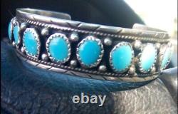 Vintage Signed Sterling Silver Turquoise Bracelet Cuff 3/4 Wide