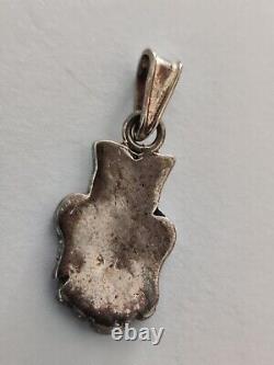 Vintage Signed Susie Calavaza Zuni Owl Pendant Stone Inlay Sterling Silver